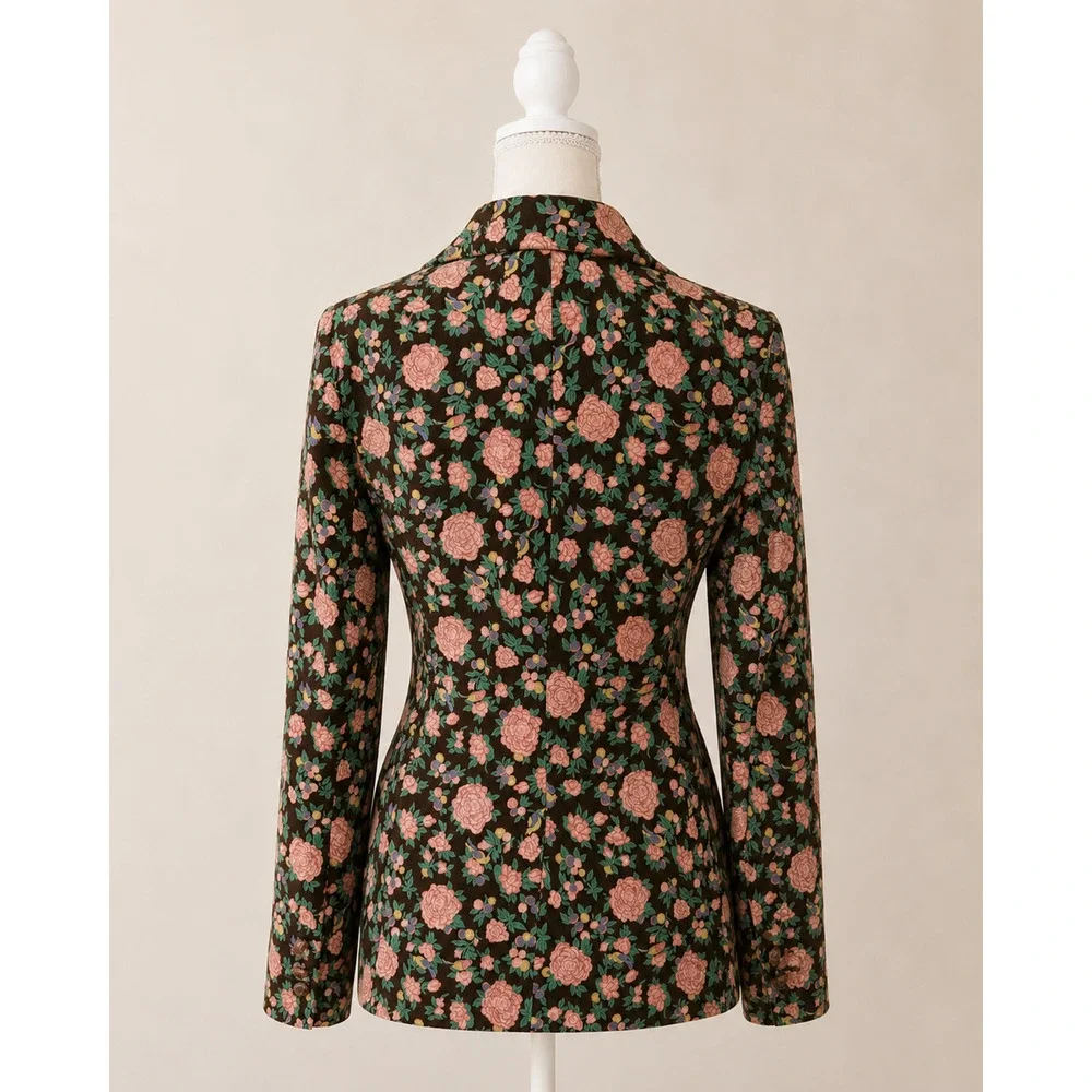Madchen Women's Floral Blazer Pink Rose Print Fitted Button Front Size Small